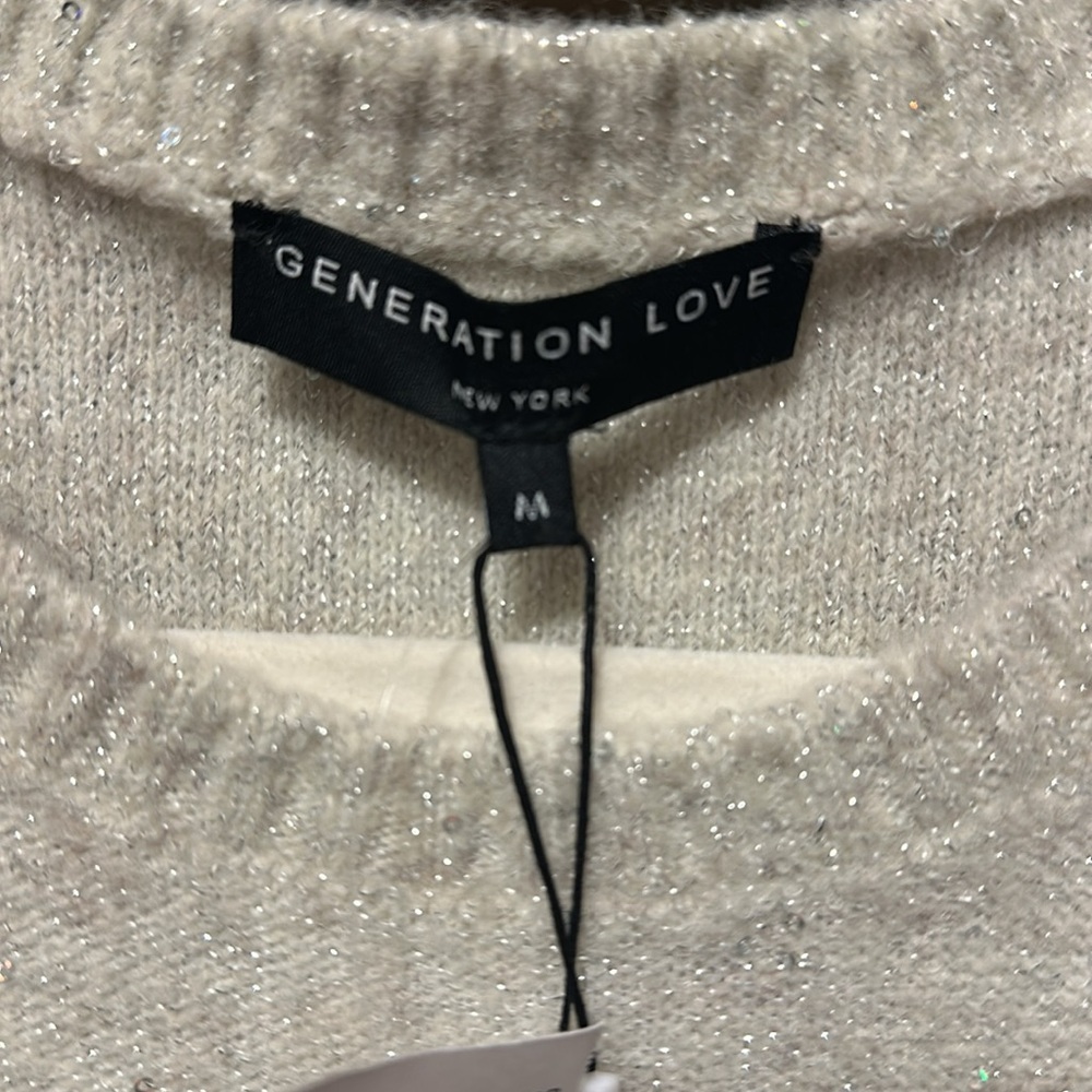 Generation Love Ecru Sequin Top with Puff Sleeves - Picture 7 of 7